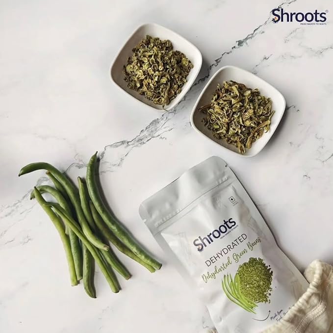 SHROOTS Dehydrated Chopped Green Beans Flakes Pure Vegetarian Gluten-Free No Added Salt Easy Cooking Machine Dry French Bean with Natural Aroma Perfect for Salads or Everyday Meals 1.76 oz, Pack of 1