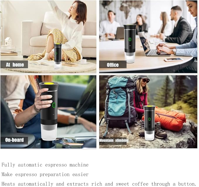 Portable dual-function coffee machine - fully automatic coffee maker with a built-in heating function for electric capsule coffee machine. Suitable for outdoor, vehicle-mounted and home use. (银色)