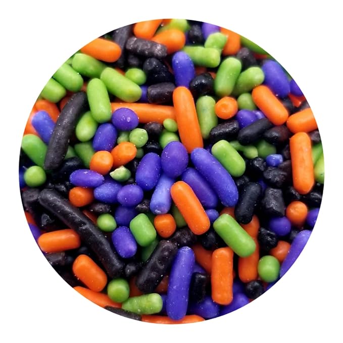 NCS Orange, Purple, Lime Green, and Black Edible Jimmies Sprinkles, 8 ounces - Great for Cupcakes, Cookies, Cakes, Cakes Pops, Donuts