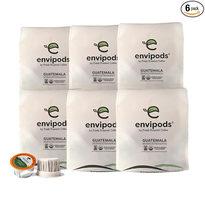 Fresh Roasted Coffee, Organic Guatemala envipods | BPI Compostable, USDA Organic, Mold & Myco 3rd Party Tested | Med Roast 72 CT Compatible With 1.0 & 2.0 K Cup Brewers