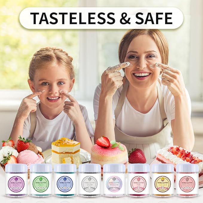 Edible Luster Dust 8 Colors Set - Edible Glitter for Cocktails, Rainbow Food Grade Powder Glitter for Drinks, Chocolate, Cake Decorating | Vegan, Sugar-Free, Gluten-Free -3g