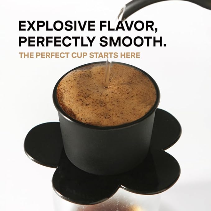 ??Vietnamese Coffee Dripper Phin Filter ??Pour Over Coffee Maker ??Single Cup Dripper with Flower Design ??Reusable Coffee Filter- Paperless Filter for Sustainable Brewing (Jet Black)