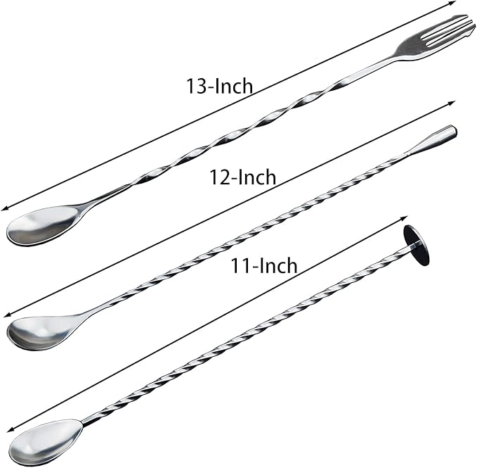 JETKONG 3 Pcs Cocktail Mixing Spoons 12-Inch Bar Spoon Long Stirring Spoon Drink Stirrers Cocktail Spoons for Tea, Coffee, Ice Cream, Juice, Drinks, Milkshakes
