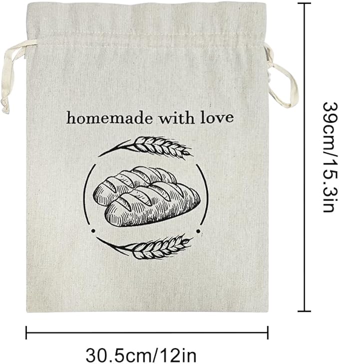 Linen Reusable Bread Bags for Homemade Bread & Sourdough - 2 Pack Breads Bags - 15x12 Inch - Perfect for Baking, Proofing & Fresh Storage - Breads Storage Solution (Green and white)
