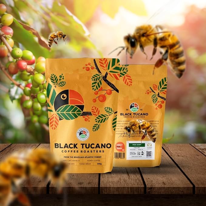 Black Tucano Specialty Brazilian Whole Beans - Medium Roast Honey Coffee - 8.8 Ounces (250 Gr)