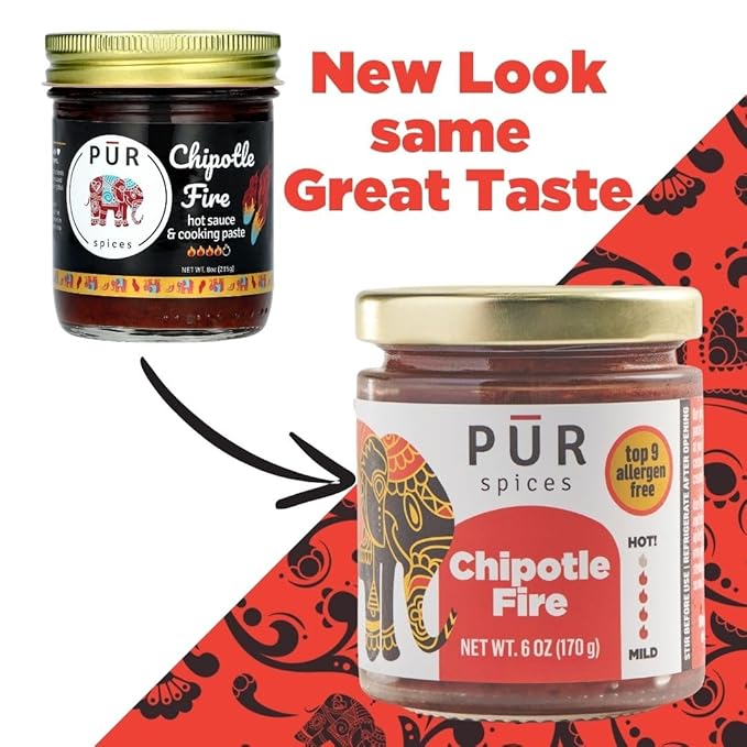 PUR Spices Chipotle Fire Spicy Hot Sauce I Chili Pepper Cooking Paste for Dipping, Chili Seasoning, Taco Sauce, Salsa I Plant Based, Gluten Free, No sugar added, Preservative and Additive Free I 6oz Jar
