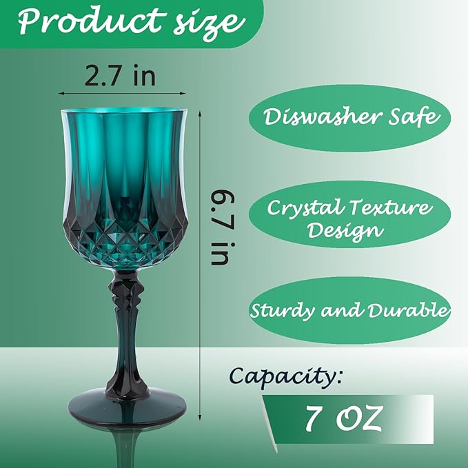 Plastic Wine Glasses,Plastic Goblets Vintage Style Cordial Drinking Glasses for Wedding Reception, Christmas Grand Event Party Supplies (12, Green)