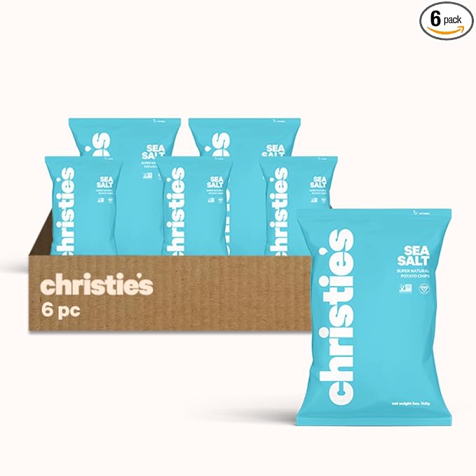 Christie's Chips Sea Salt - Super Natural Potato Chips - Perfectly Balanced Classic Salty Snack - Vegan, Gluten-Free, Kosher, All-Natural Gourmet for Everyday Cravings - 5oz - 6 Pack