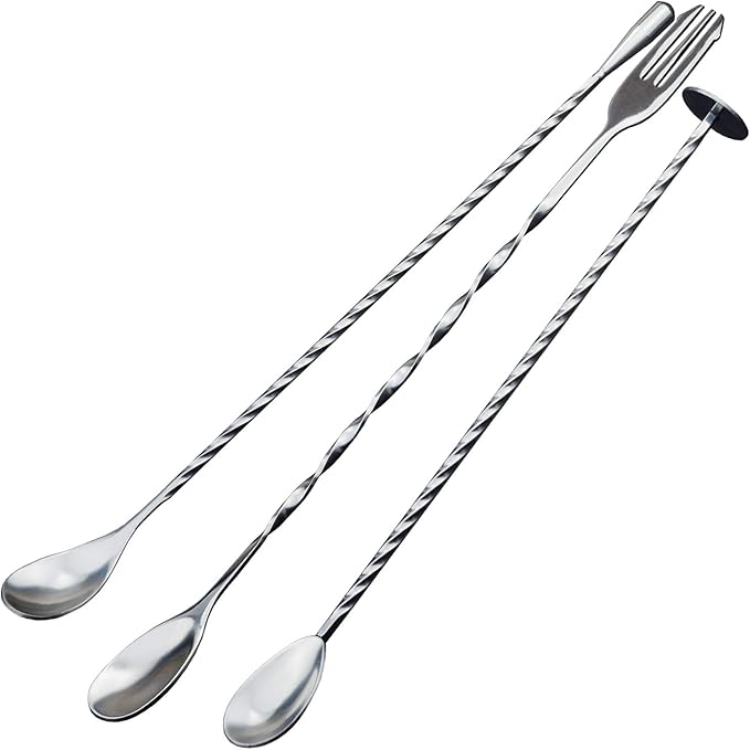 JETKONG 3 Pcs Cocktail Mixing Spoons 12-Inch Bar Spoon Long Stirring Spoon Drink Stirrers Cocktail Spoons for Tea, Coffee, Ice Cream, Juice, Drinks, Milkshakes
