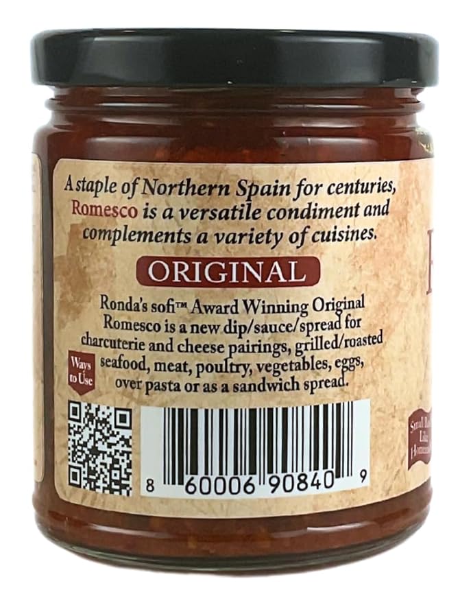 Romesco Dip, Spread, Topping & Sauce ??2CT 9.0oz Jars - Thick, Small-Batch Romesco with Almonds, Pure Olive Oil, Red Peppers, & Tomato ??Keto, Vegan, Gluten-Free Red Sauce for Fish, Meat, Veggies, & Chicken by Ronda?™s Fine Foods