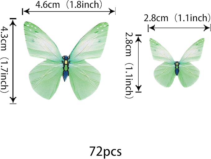 72PCS Edible Butterfly Cupcake Toppers & Decorations for Butterfly Theme Baby Shower & Kids Birthday Party - Green