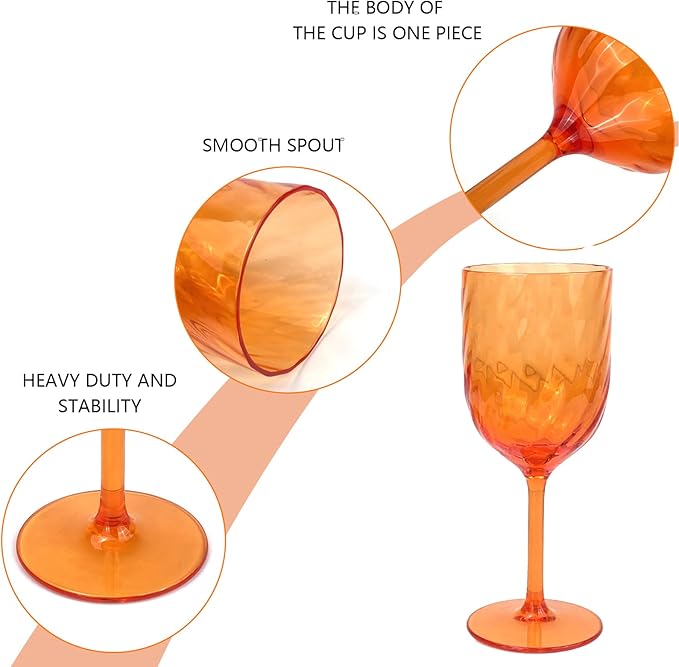 Yalin Set of 6 Unbreakable 15 oz Acrylic Plastic Wine and Water Tumbler Stackable Goblets. (Orange, 15 oz)