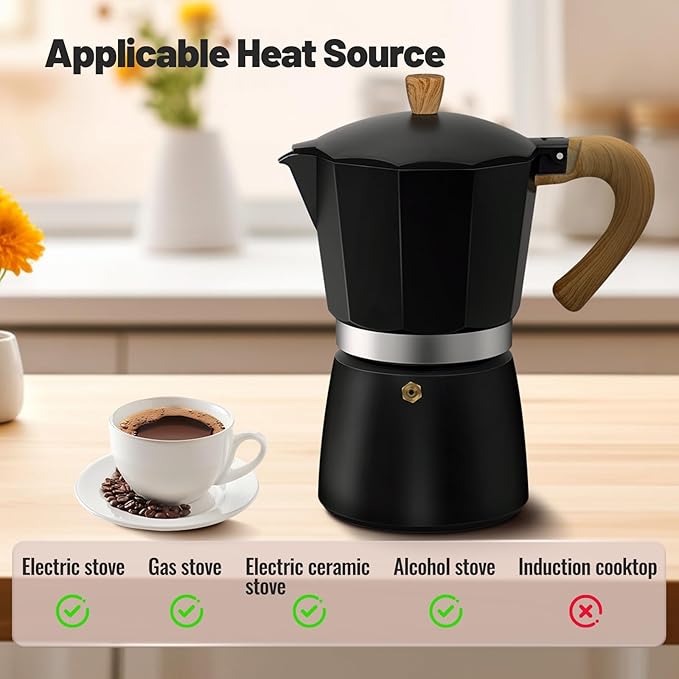 12 Cup Aluminum Moka Pot Classic Stovetop Espresso Coffee Maker 600ml 20oz Coffeemaker Percolator Mocha Pot Greca Coffee Maker Cafe Makers for Italian and Cuban Cafì±?Brewing Black