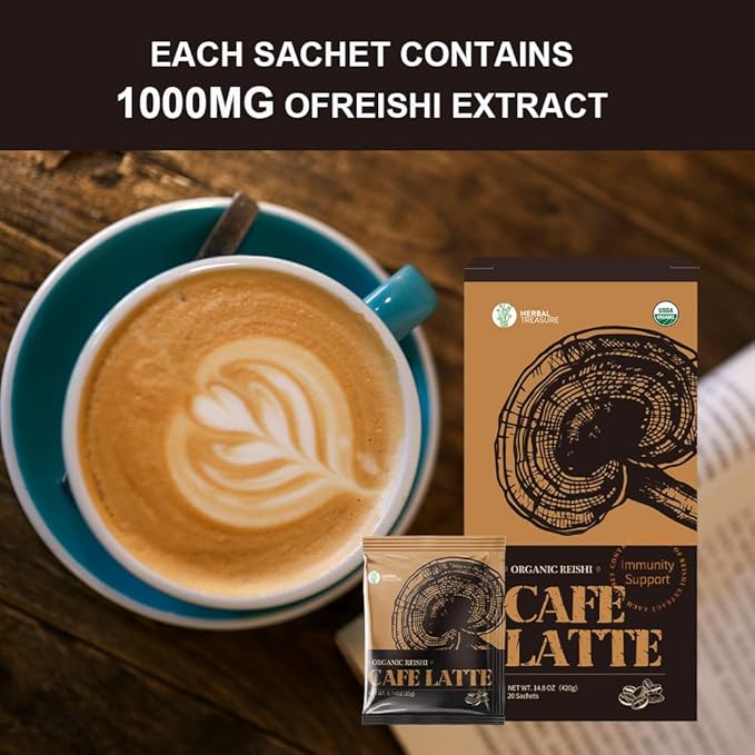 WL Herbal Treasure Ganoderma Reishi Latte Mix, Instant Mushroom Coffee with All Natural Ganoderma Lucidum.