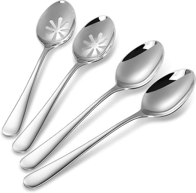 KEAWELL Louise Premium 2 Piece Serving Spoons and 2 Piece Serving Slotted Spoons ??9 inches ??18/10 Stainless Steel - Uniting Elegance and Durability - Exquisite Serving Utensils for Parties