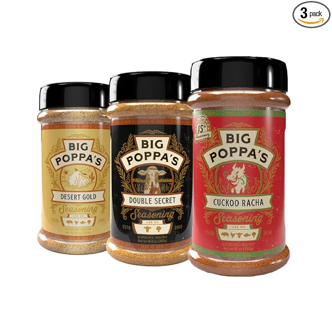 Big Poppa’s Triple Flavor Fusion BBQ Rub Set – Sweet Heat Honey-Chili Blend, Bold Savory Garlic Seasoning & Zesty Citrus Herb Rub – Premium Spice Trio for Pork, Chicken, Steak, Seafood & Veggies