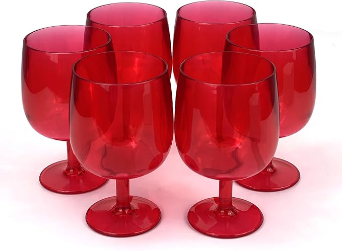 Yalin Set of 6 Unbreakable 12 oz Acrylic Plastic Wine and Water Tumbler Stackable Goblets. (Red, 12 oz)