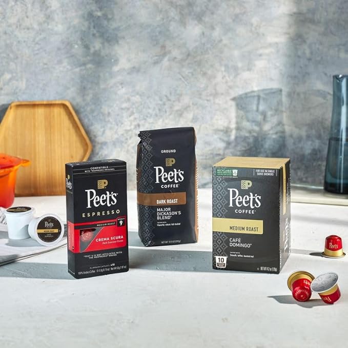 Peet's Coffee, Medium Roast Single Serve Coffee Pods - Single Origin Brazil 88 Count (4 Boxes of 22 Pods)