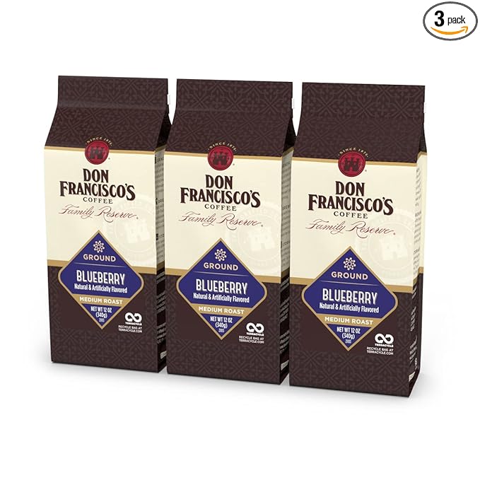 Don Francisco's Blueberry Ground Coffee, Medium Roast ??Flavored 100% Arabica, 3-Pack (12 oz Bags), Premium Coffee for Drip, Pour Over & French Press