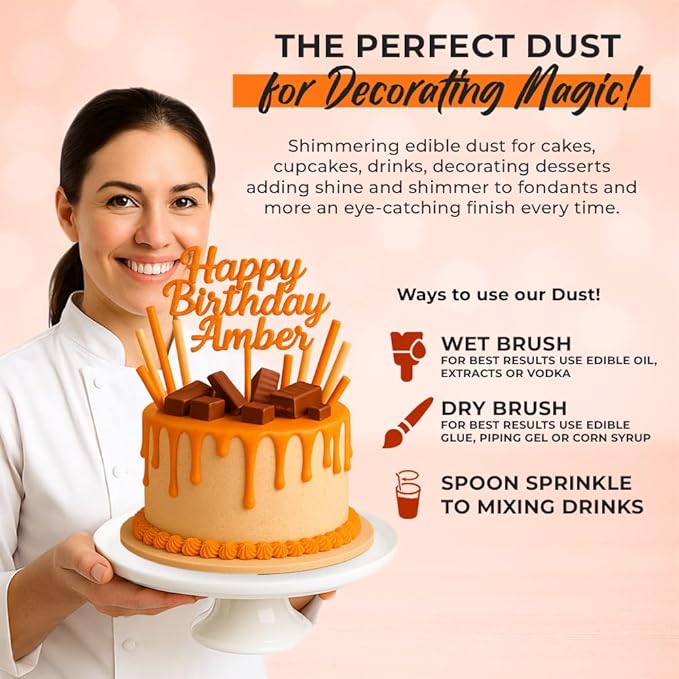 Bulk (20g) Orange Luster Dust Edible Glitter for Cocktails | Premium Edible Orange Luster Dust for Cake Decorations - Orange Edible Glitter for Drinks Cupcakes Cookies Cakes Food Paint