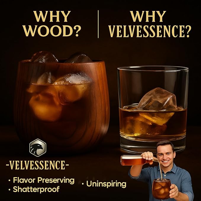 Premium Handcrafted Charred Wooden Bourbon Drinking Glass ??Bourbon Glass for Whiskey Lovers | Unique Bourbon Gifts for Men ??Perfect for Dad, Husband or Groomsmen | By a Trusted USA Brand