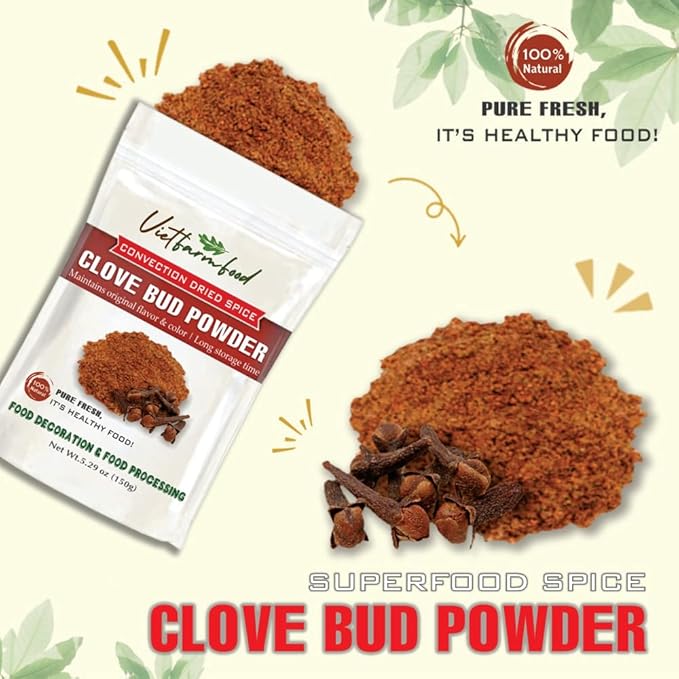 CLOVE BUD POWDER 5.29 Oz (150g) VIETFARMFOOD: Pure, natural freeze-dried spice made from real vegetables and fruits - perfect for enhancing every meal, from cooking, baking, salads, soups, sauces