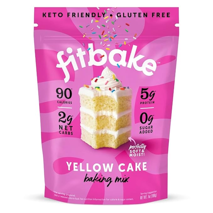 FitBake Yellow Cake Baking Mix | 2g Net Carbs Per Serving | Keto Friendly Low Carb Food | No Added Sugar Keto Snack | Zero Sugar & Gluten Free Desserts | Naturally Sweetened Cake Mixes Keto Foods 7oz