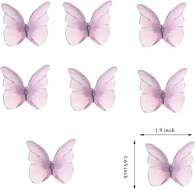 48Pcs Edible Butterflies Cake Topper Edible Butterfly Cupcake Toppers Wafer Paper Butterflies Edible Butterfly Cake Decorations for Wedding Birthday Party Cupcakes Decorating (Purple)
