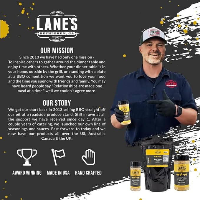 Lane's Sweet Lemon Pepper Seasoning, All-Natural Lemon Seasoning Blend with Citrus, Lemon Pepper Powder, and Honey, Made in USA, 4.6 Oz