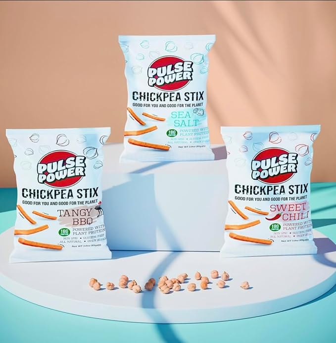 Pulse Power Chickpea Stix - Crunchy Snacks, High Protein, Gluten Free, Non-GMO, Vegan (3 pack, 3 oz) (Sea Salt)