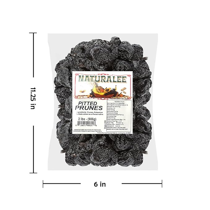 Naturalee Dried Prunes 2 lb - Pitted - No Added Sugar - Gluten Free, Vegan, High Fiber Snack