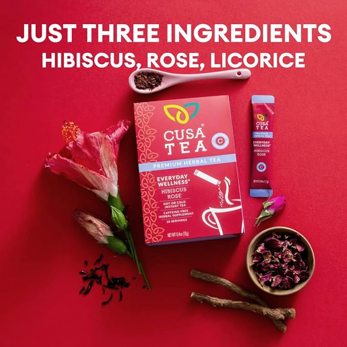 Cusa Tea & Coffee | Everyday Wellness Herbal Tea | Premium Caffeine Free Instant Tea | Hot & Iced Tea with No Added Sugar (30 Single Servings)