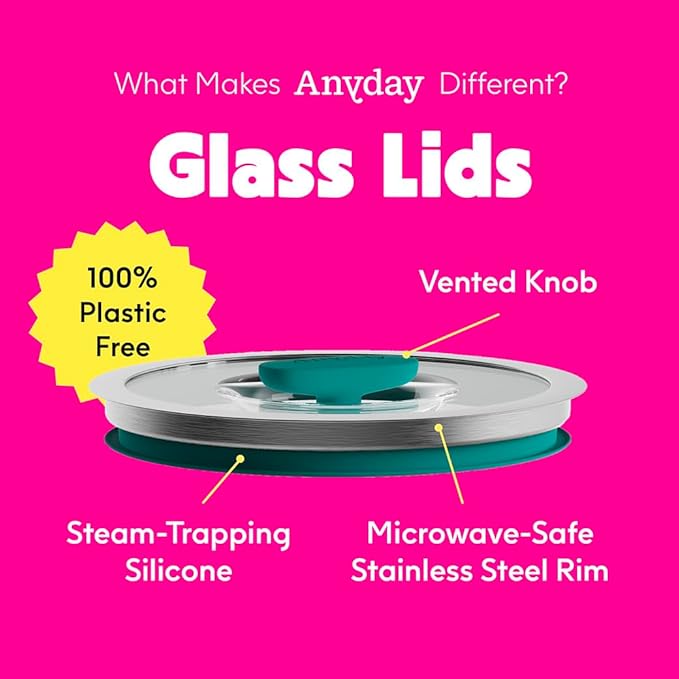 Anyday 2-Pack (2-Cup) Glass Food Storage Set with Glass Lids | Plastic-Free Frosted Meal Prep Bowls | Stackable Airtight Storage Container Set with Vented Silicone Lid for Microwave-Safe Reheating
