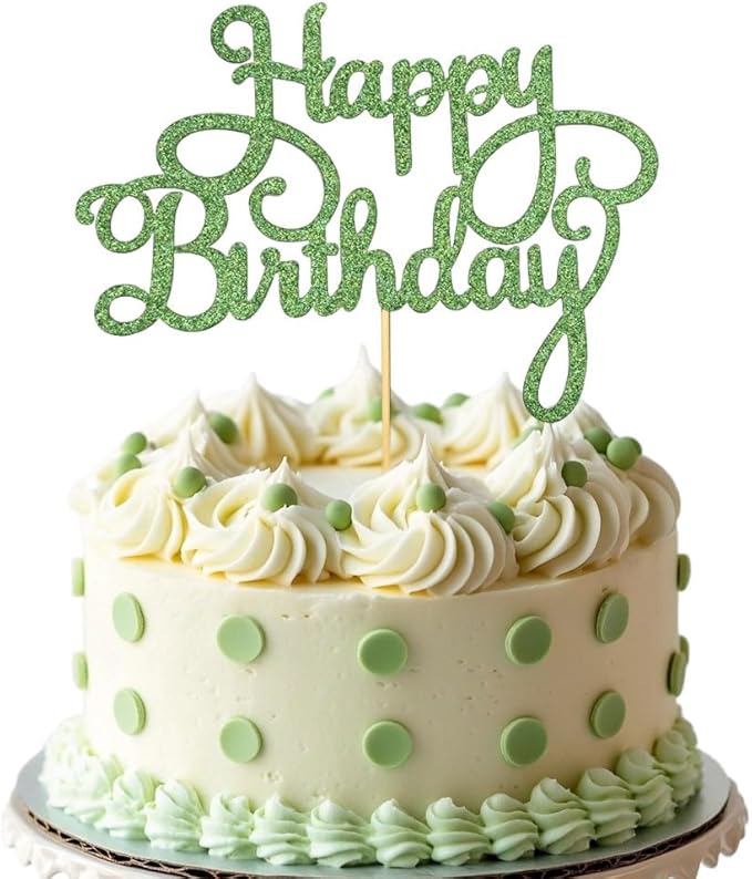 1 PCS Happy Birthday Cake Topper Glitter Anniversary Cake Picks Happy Birthday Cake Decorations for Baby Shower Celebrating Birthday Party Decorations Supplies Green