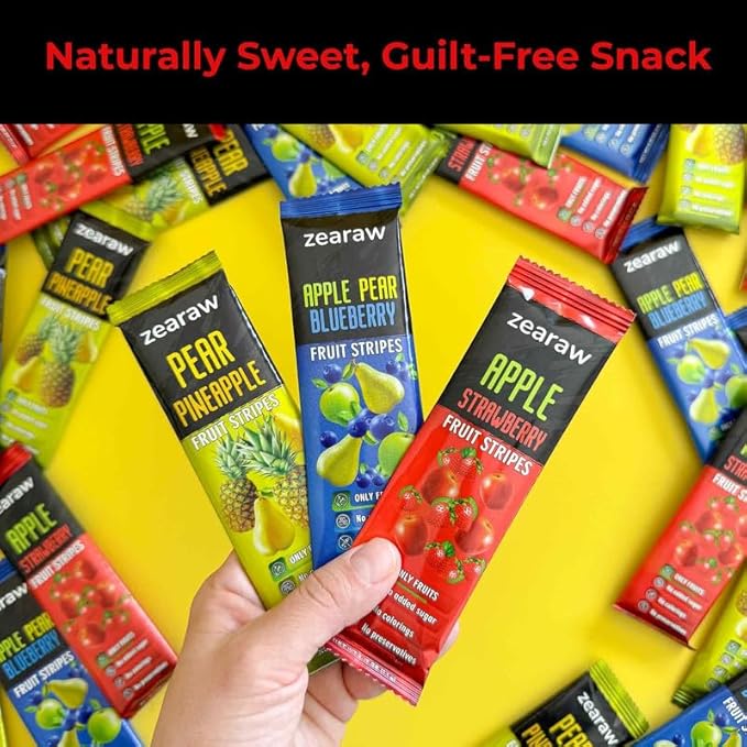ZEARAW Healthy Fruit Snacks for Adults and Kids ??30 Organic Fruit Leather with Dried Pineapple, Blueberry, Strawberry-Raspberry ??Vegan Low-Carb Variety Pack Strips for Kids ??Sugar Free Bars
