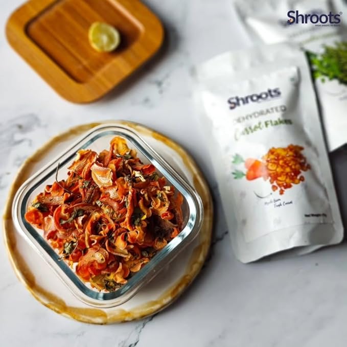 SHROOTS Dehydrated Carrot Flakes Pure Vegetarian Gluten-Free No Added Salt Easy Cooking Essential Machine Dried Vegetables with Natural Aroma Ideal for Camping or Everyday Meals 1.59 oz, Pack of 1