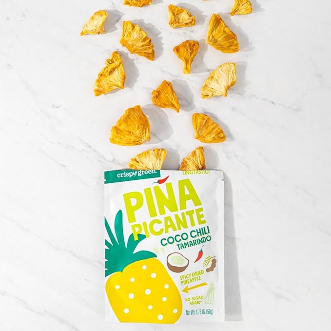 Crispy Green Pi챰a Picante, Coconut Chili Tamarindo Dried Pineapple, Healthy Real Fruit Snacks, 1.76 Ounce, 12 Single Serve Bags