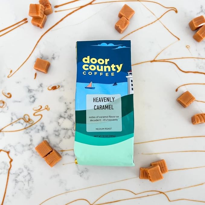 Door County Coffee Heavenly Caramel Decaf Flavored Coffee - 10oz Bag - Ground Medium Roast - 100% Arabica
