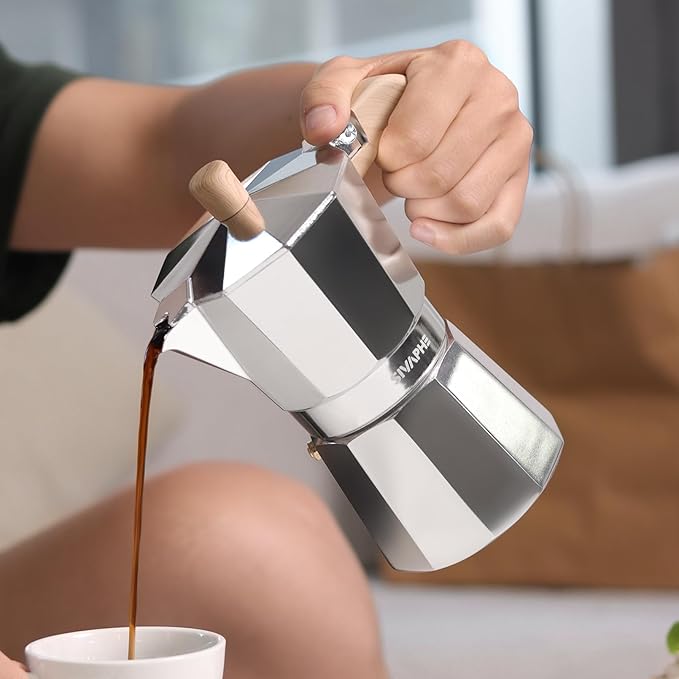Sivaphe Aluminum Moka Pot 9 Espresso Cups, Percolator Espresso and Coffee Maker, Portable Stove top Italian and Cuban Cafì±?Brewer for Home and Camping Sliver