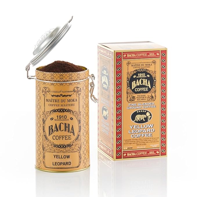Bacha Coffee | Yellow Leopard Fine Blended Coffee, Autograph Collection, 100% Arabica Specialty Coffee, Ground Beans, Medium Roast, 250g