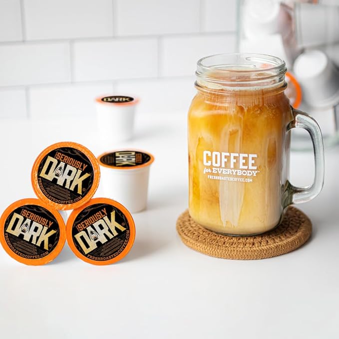 Fresh Roasted Coffee, Seriously Dark, Artisan Blend, Dark Roast, 24 Pods for K Cup Brewers