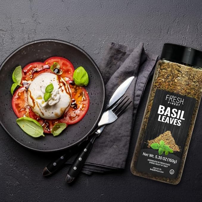 Fresh Finest Basil Leaves Spice 5.30 oz ??Dried Sweet Basil for Cooking, Non-GMO, Gluten-Free,