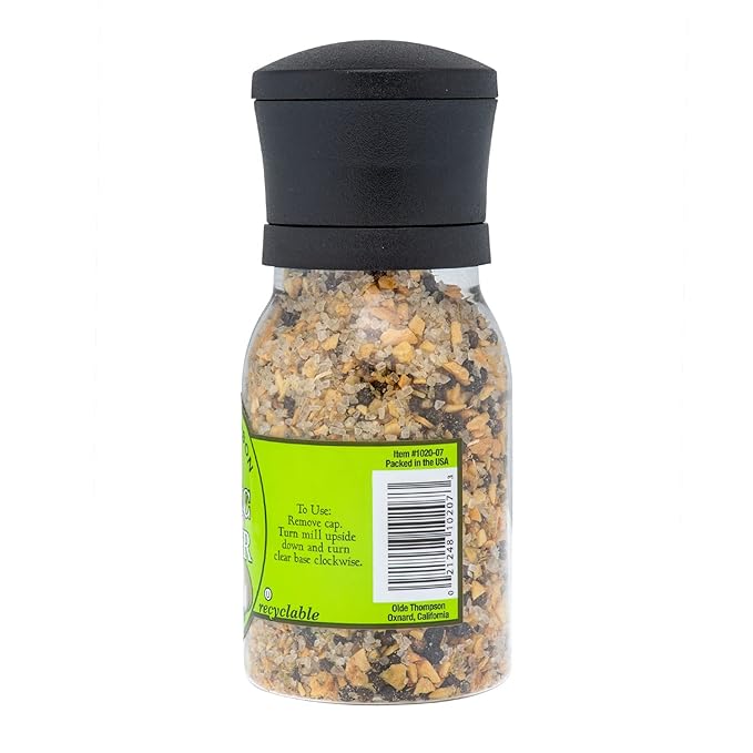 Olde Thompson Garlic Pepper Grinder, Whole Black Pepper, Garlic and Salt Blend, 7.3 Ounce