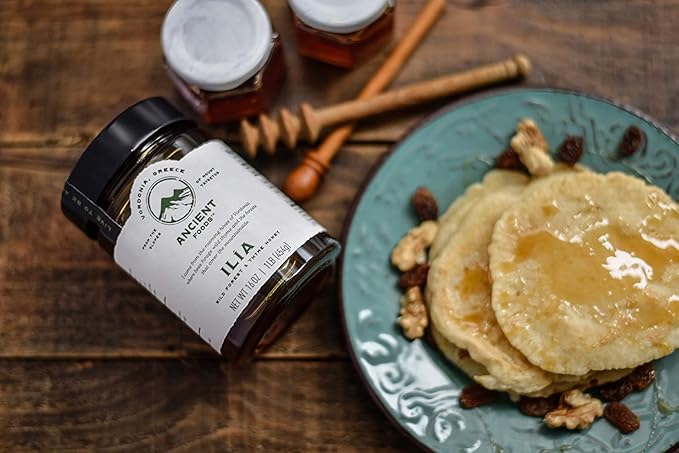 Organic Honey by Ancient Foods - Raw Unfiltered Authentic Organic Greek Honey from Greece | Unfiltered Wild Forest from Vordonia, Greece | 454g (Ilia)