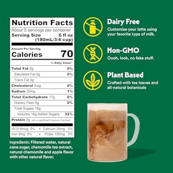 STASH Apple Blossom Latte Concentrate - Barista Style Caffeinated Latte Tea Beverage - Crafted in Oregon - Plant Based and Dairy-Free, Serve Hot or Iced, 32 fl oz (Pack of 6)