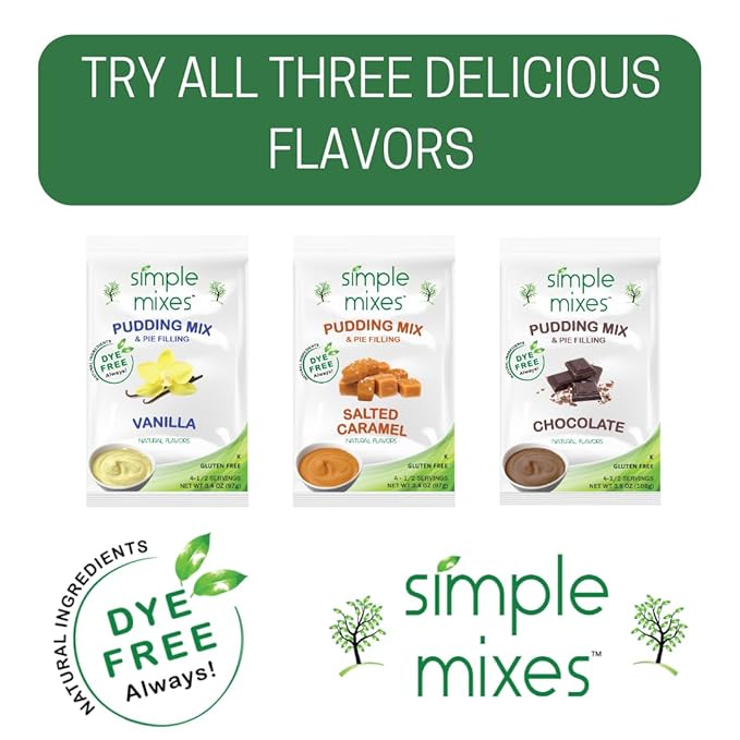 Simple Mixes Natural Instant Pudding & Pie Filling Mix, Healthy Snack, Salted Caramel (Butterscotch), Gluten and Dye-Free, No Fat, or Lactose, Kosher, 6 Pack