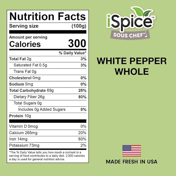 iSpice Whole White Peppers Spices and Seasonings for Cooking, 7.3Ounce White Peppercorns Seasoning, Fine And Gluten Free Whole pepper white Seasoning (208g-Pack Of 1)