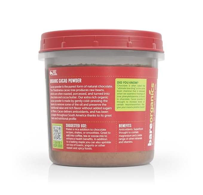 BareOrganics Cacao Powder | Healthy Chocolate | Organic, Gluten-Free, Vegan, Non-GMO, BPA-Free, 8oz
