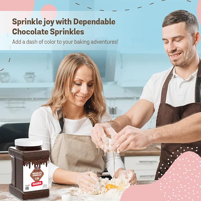 Dependable Food Chocolate Sprinkles - 2 Lb. Bulk Container - Gluten-Free, Kosher, Brown Jimmies for Cake Decorating, Cupcakes & More - Resealable Jar