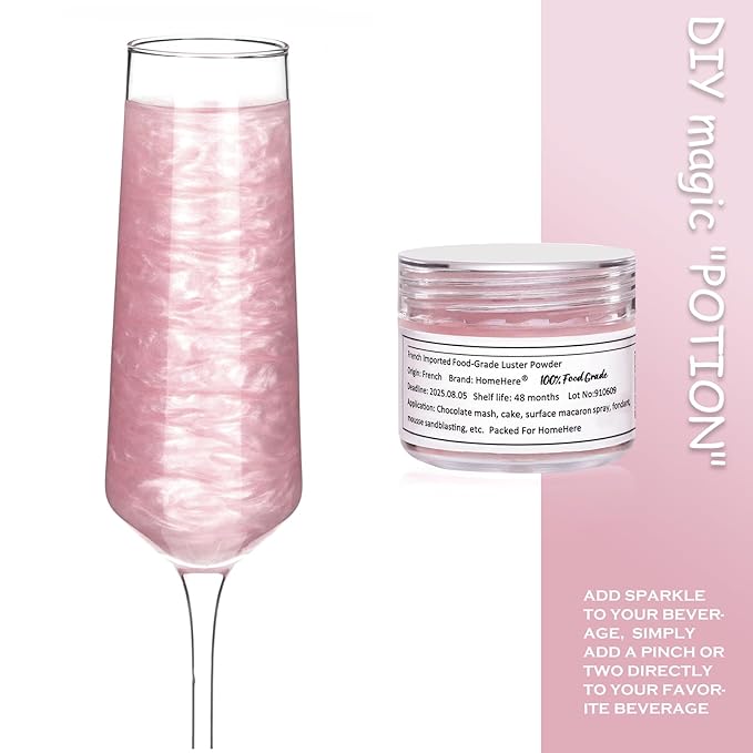 HomeHere Edible Luster Dust Food-Grade Glimmer Powder Glitter for Cake Decorating 7g, Edible Sprinkle Glitter for Cocktails Drinks Baking Candy Dessert Chocolate Vegan Tasteless, Light Pink